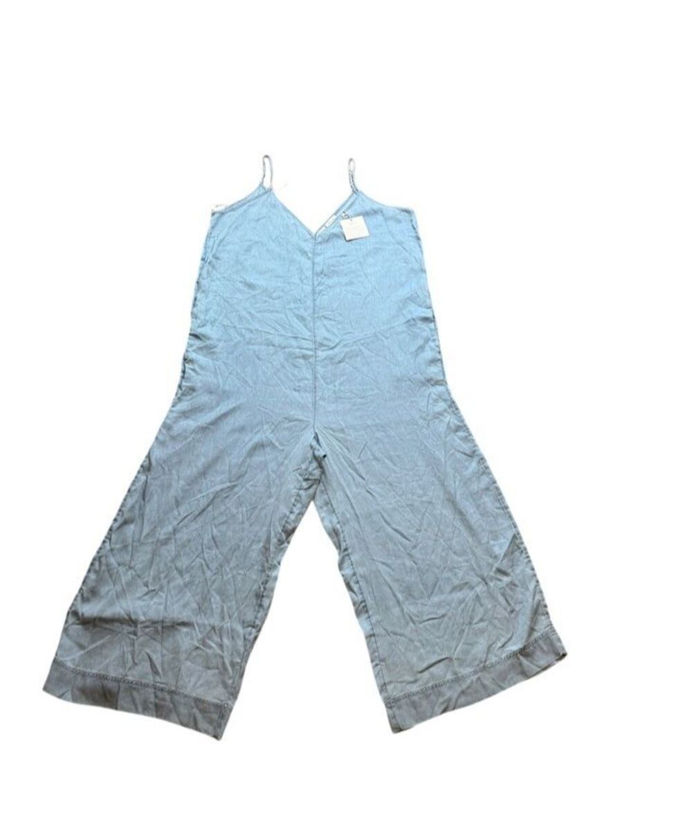 Joie Cropped Wide-Leg Jumpsuit Womens Size XL Chambray Sleeveless Overalls READ